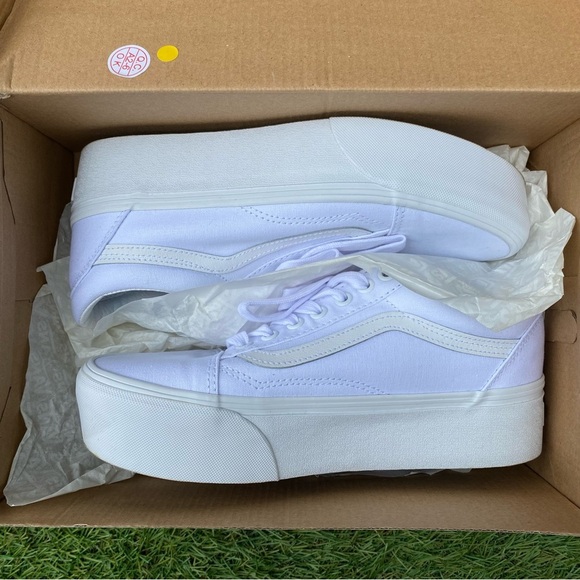 VANS WHITE PLATFORM SNEAKERS 8.5 - Picture 10 of 12